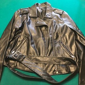 Snake Embossed Belted Leather Jacket